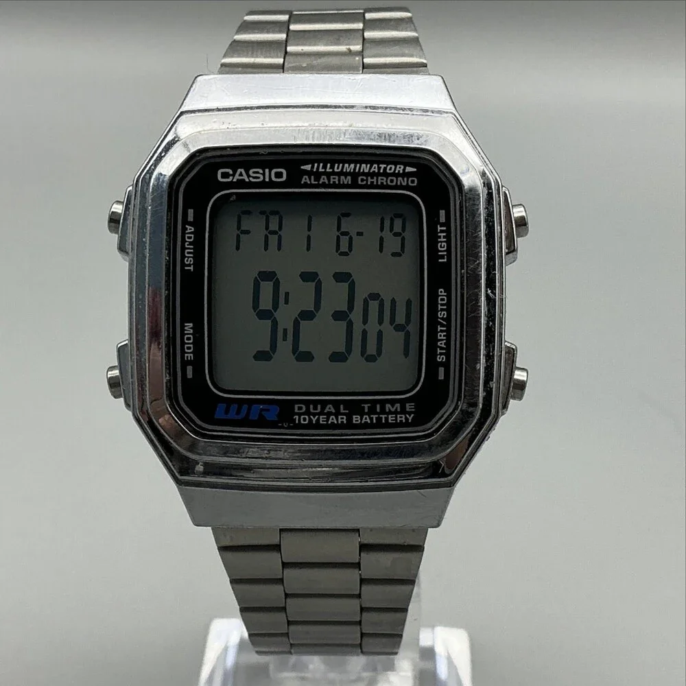 Casio Mens Watch 34mm 3234 A178W Digital Alarm Chronograph Silver Tone Backlight